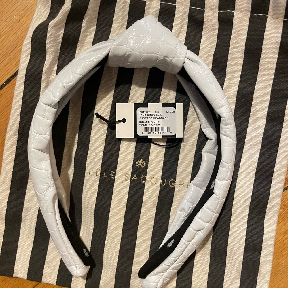 Lele Sadoughi White Faux Croc Knotted Headband Slim